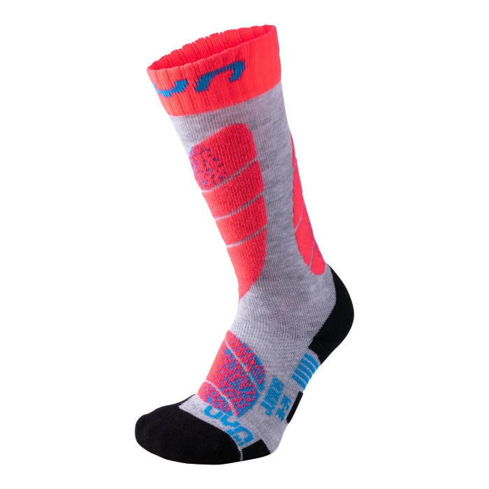 SKI SOCKS JUNIOR GREY/CORAL – UYN 3 SKI SOCKS JUNIOR GREY/CORAL – UYN